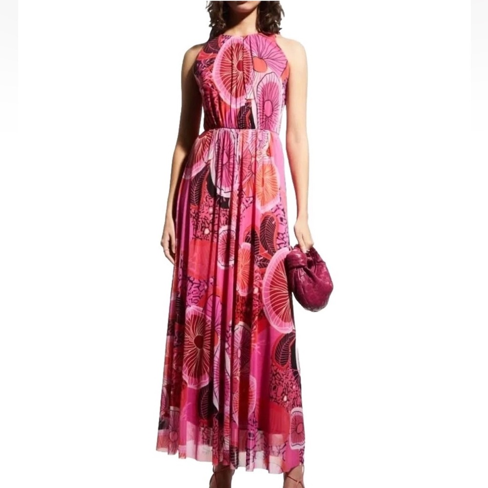 Pink Printed Halter Maxi Dress